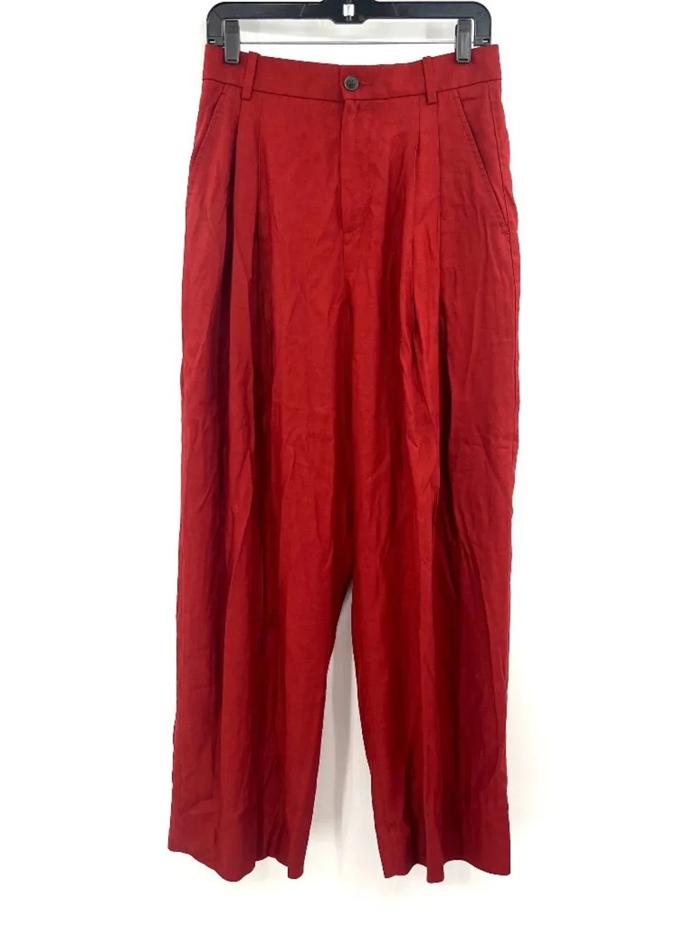 NWT Banana Republic Linen Blend Red High Waist Pleated Wide Leg Pants Women's 2